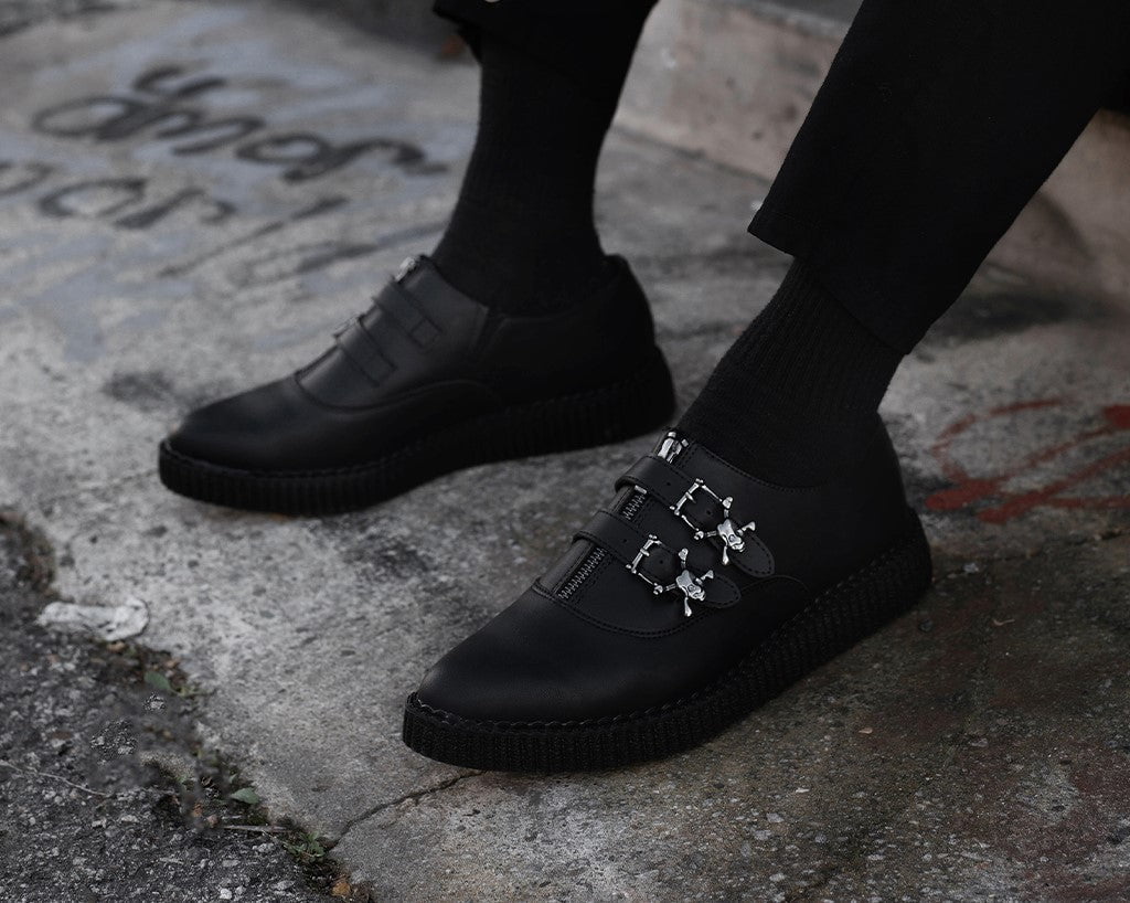 A3210 Black TUKskin Zipper Skull Pointed Creeper Black T.U.K. Shoes