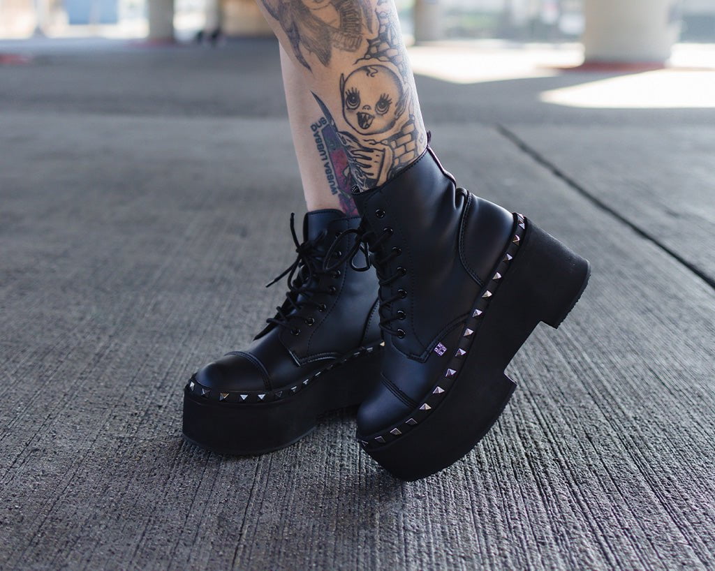 A3333 Black TUKskin 7-Eye Dino Flat Boot Black T.U.K. Shoes