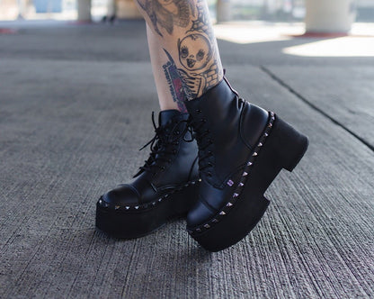A3333 Black TUKskin 7-Eye Dino Flat Boot Black T.U.K. Shoes