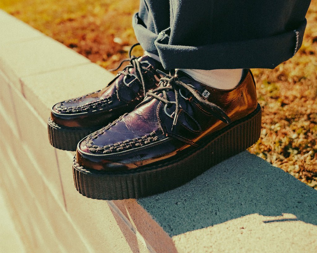 V3246 Burgundy Crinkle Patent Viva Mondo Creeper Burgundy T.U.K. Shoes