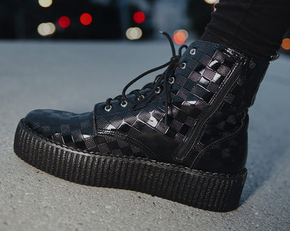 V3202 Black Checkered Patent Viva Mondo Boot Black T.U.K. Shoes