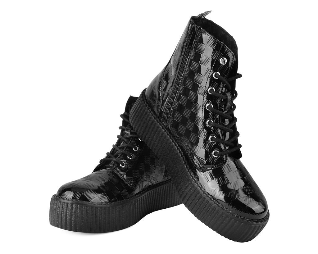 V3202 Black Checkered Patent Viva Mondo Boot Black T.U.K. Shoes