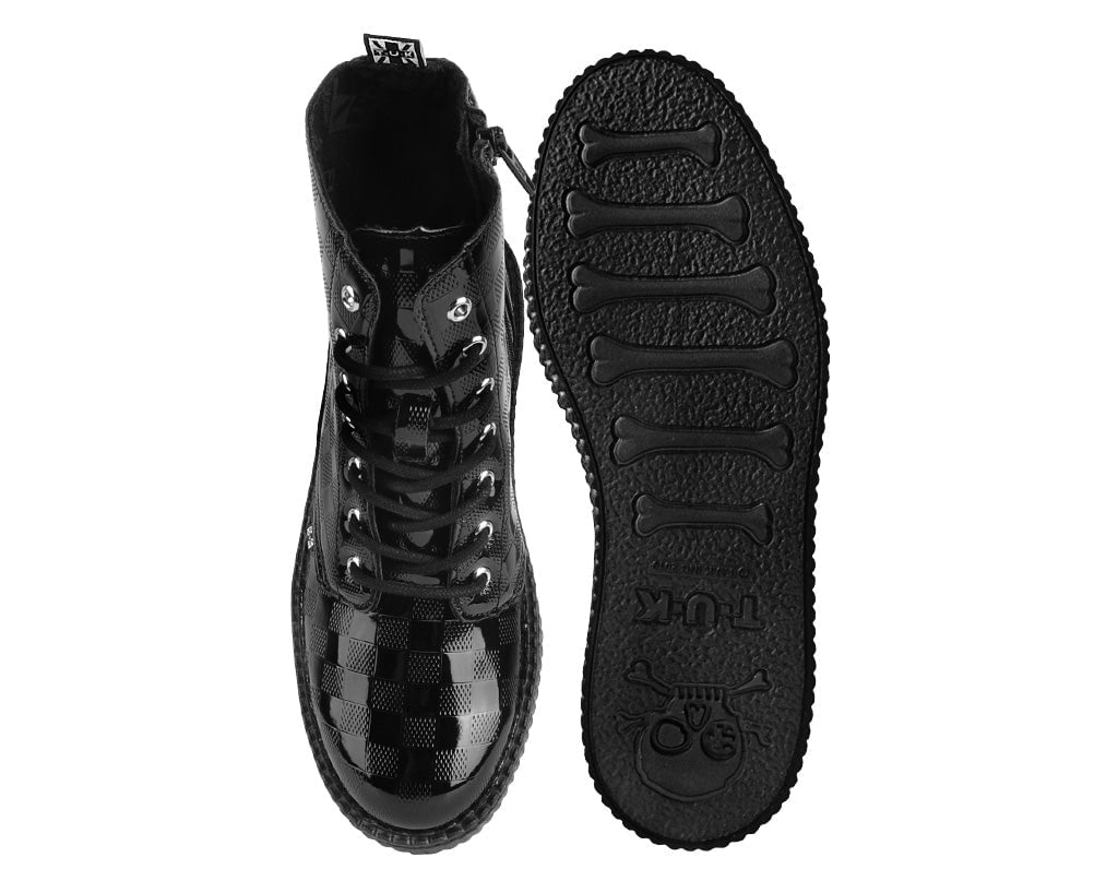 V3202 Black Checkered Patent Viva Mondo Boot Black T.U.K. Shoes
