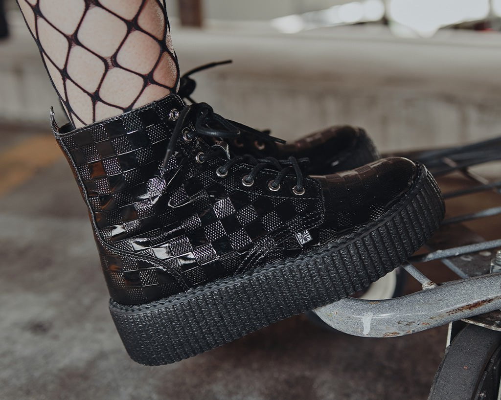 V3202 Black Checkered Patent Viva Mondo Boot Black T.U.K. Shoes