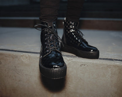 V3202 Black Checkered Patent Viva Mondo Boot Black T.U.K. Shoes