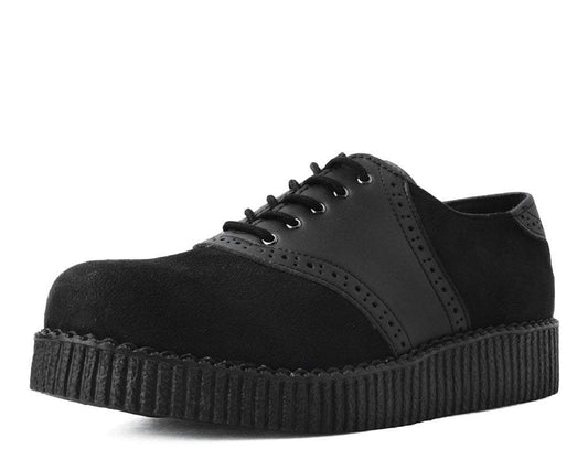 F9837 Black Faux Suede & TUKskin™ Saddle Oxford Black T.U.K. Shoes
