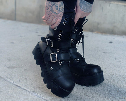 A9801 Black 12-Eye 3-Strap Dino Boot Black T.U.K. Shoes