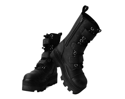 A9801 Black 12-Eye 3-Strap Dino Boot Black T.U.K. Shoes