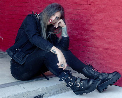 A9801 Black 12-Eye 3-Strap Dino Boot Black T.U.K. Shoes
