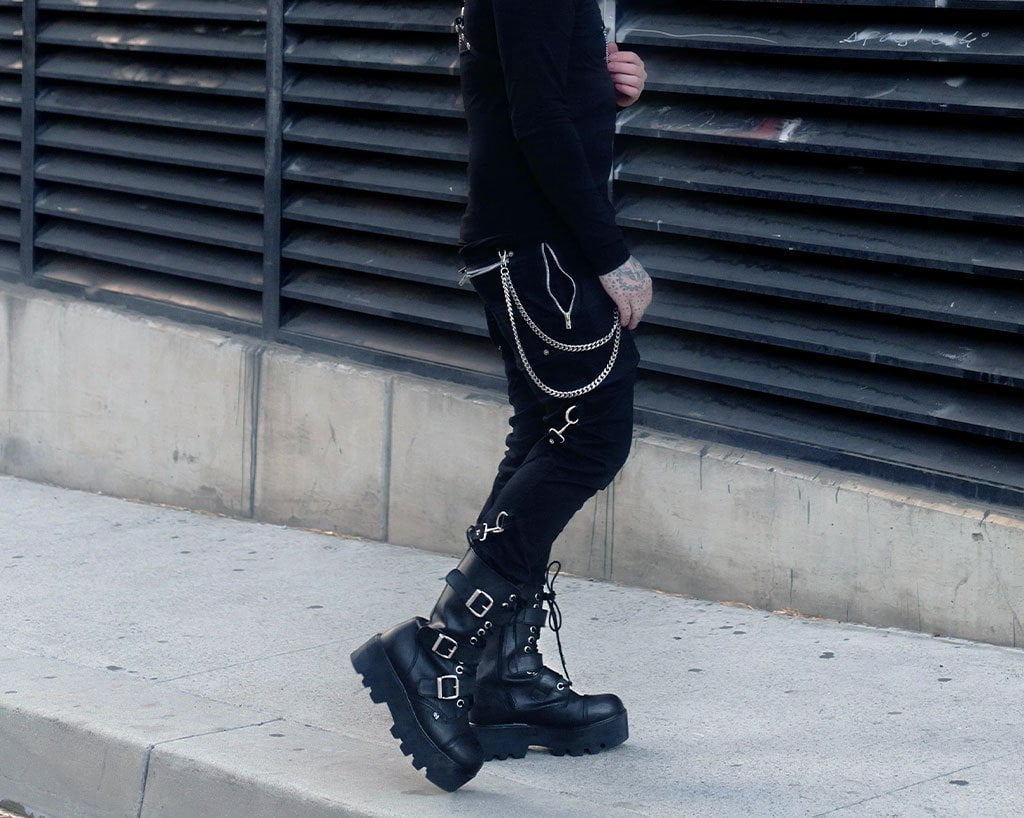 A9801 Black 12-Eye 3-Strap Dino Boot Black T.U.K. Shoes